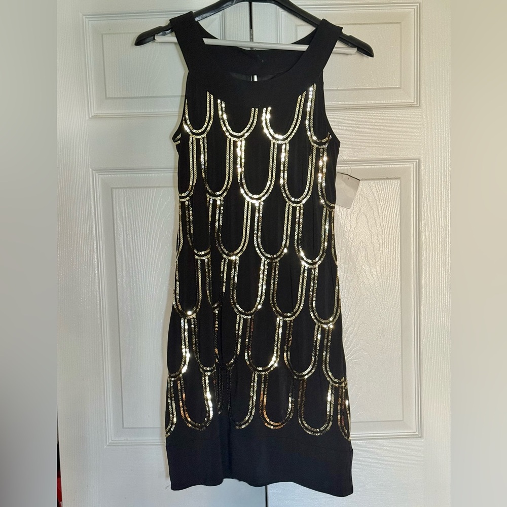 Scarlett Nite Black Dress with Gold Sequin Design